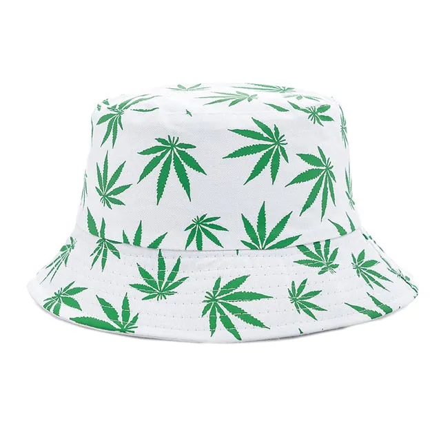 Summer Bucket Hats Reversible Leaves Printing Women Cap Outdoor Hat