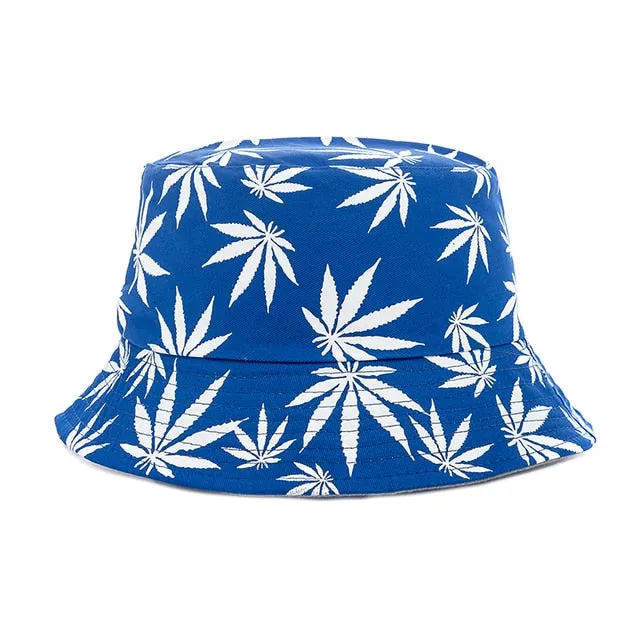 Summer Bucket Hats Reversible Leaves Printing Women Cap Outdoor Hat