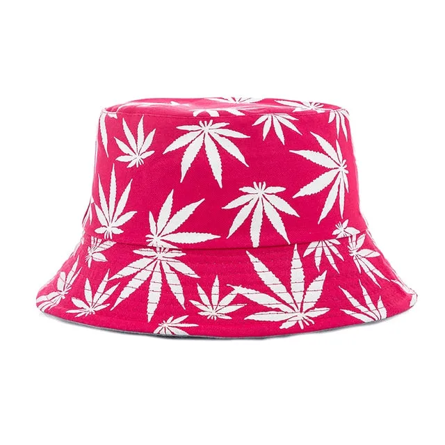 Summer Bucket Hats Reversible Leaves Printing Women Cap Outdoor Hat