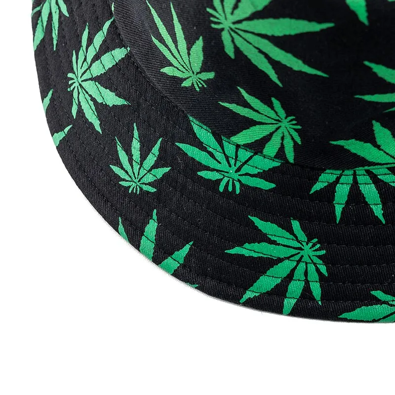 Summer Bucket Hats Reversible Leaves Printing Women Cap Outdoor Hat