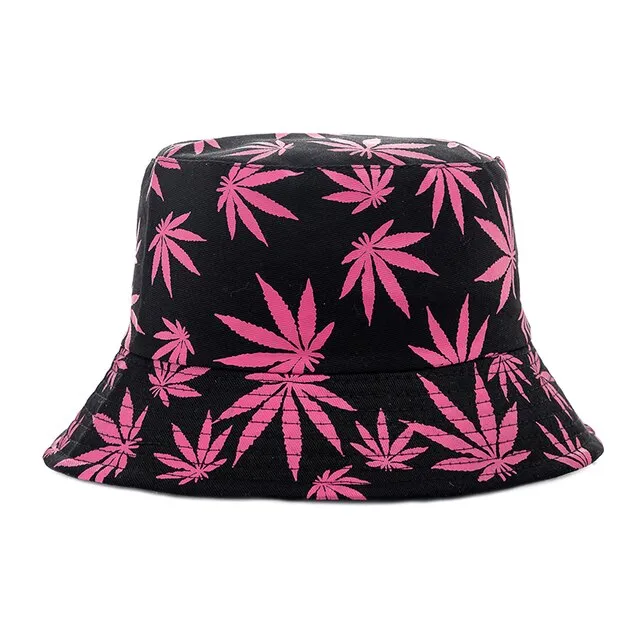 Summer Bucket Hats Reversible Leaves Printing Women Cap Outdoor Hat