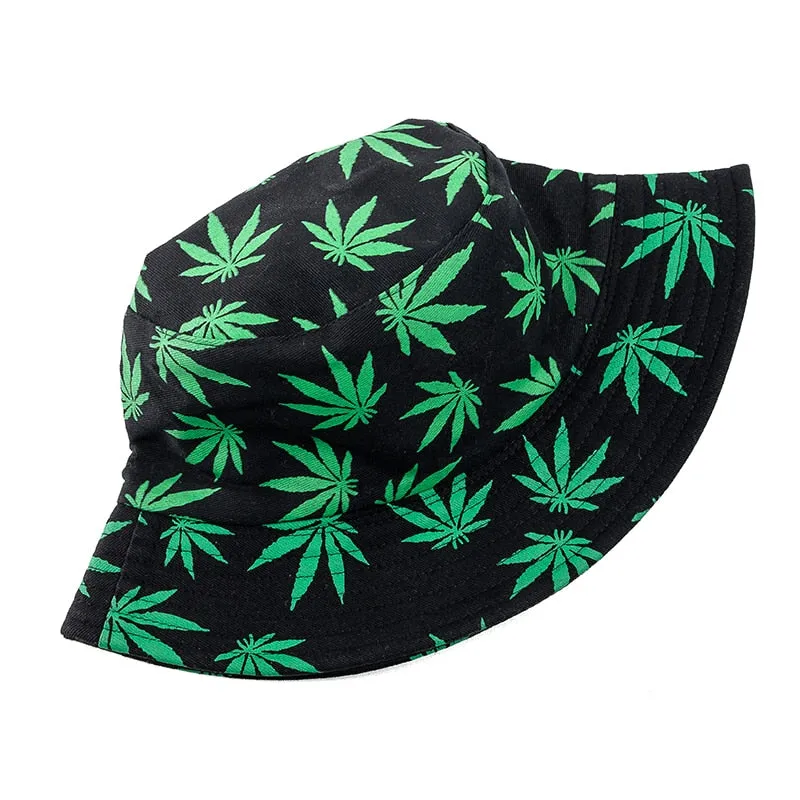 Summer Bucket Hats Reversible Leaves Printing Women Cap Outdoor Hat