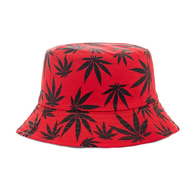 Summer Bucket Hats Reversible Leaves Printing Women Cap Outdoor Hat