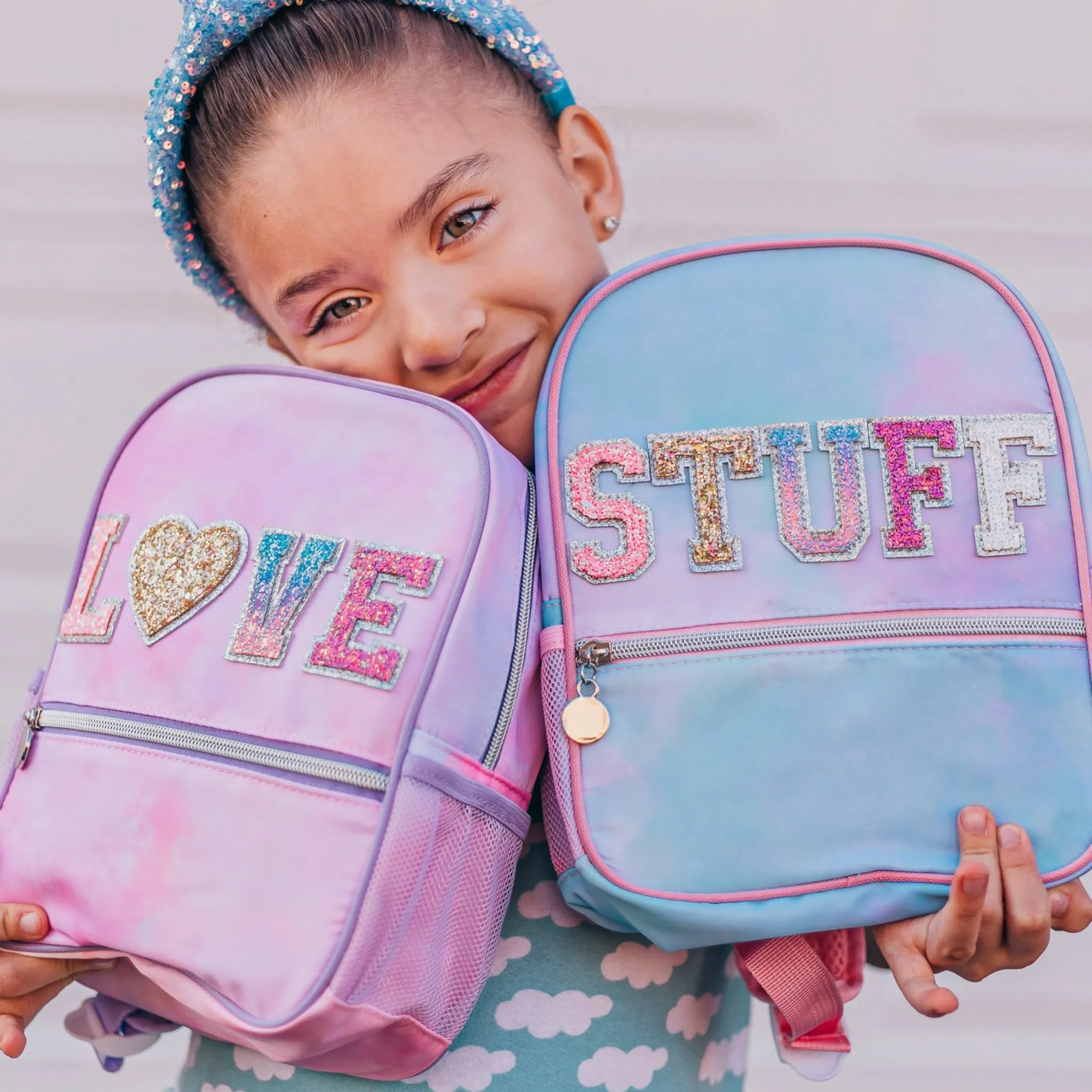 Tie Dye Backpack with Glitter Varsity Patch Letters - Mini