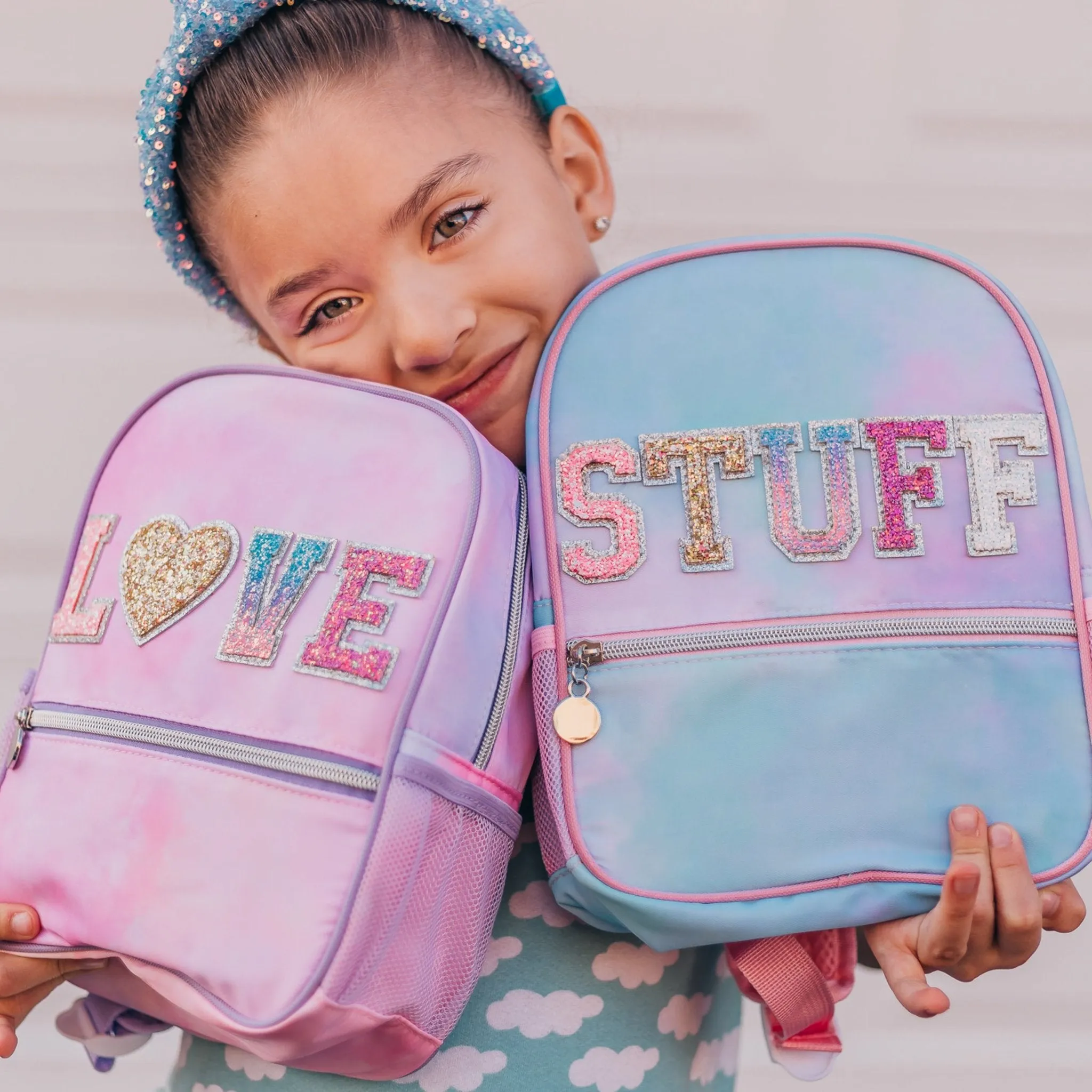 Tie Dye Backpack with Glitter Varsity Patch Letters - Mini