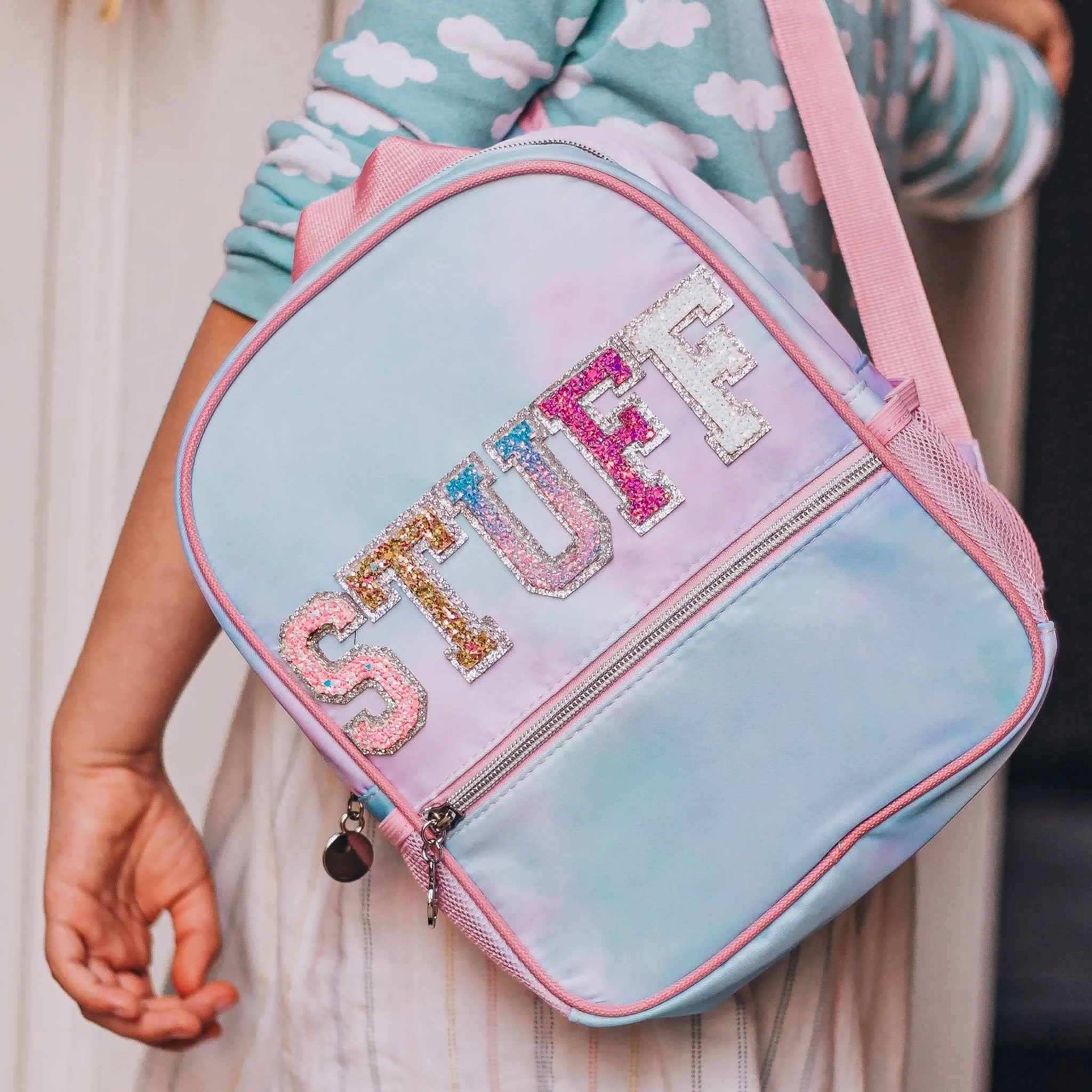 Tie Dye Backpack with Glitter Varsity Patch Letters - Mini