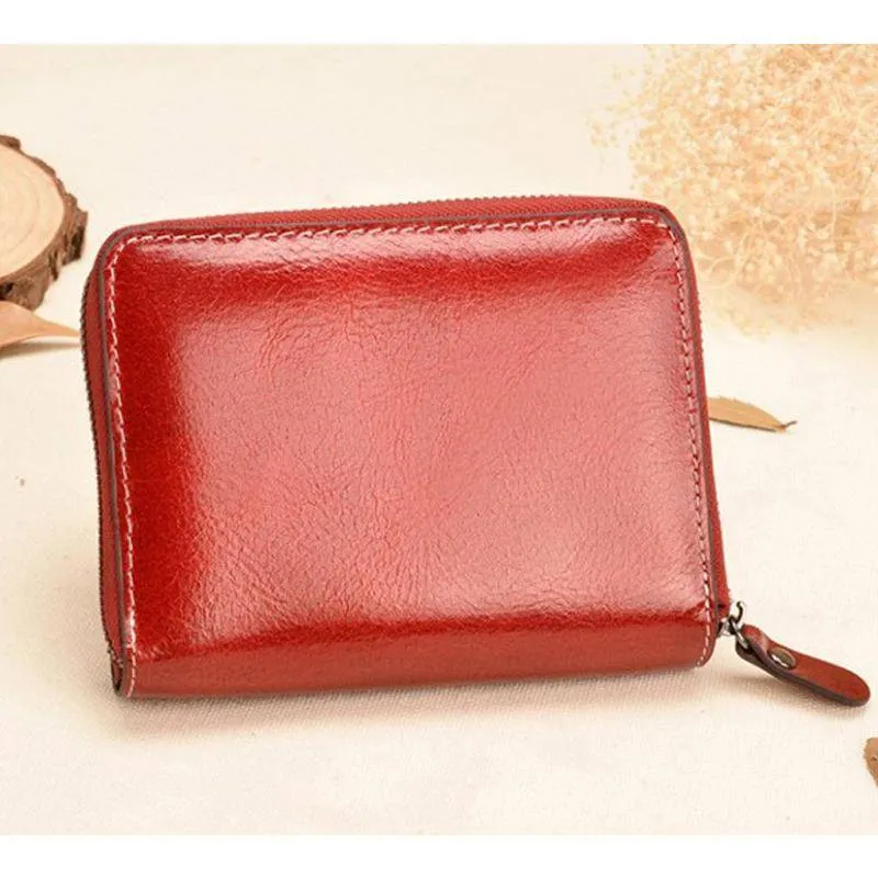 Vintage Genuine Real Leather Women Short Wallets Small Wallet Coin Pocket Card Holder Female Purses Money Bag