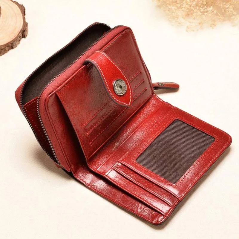 Vintage Genuine Real Leather Women Short Wallets Small Wallet Coin Pocket Card Holder Female Purses Money Bag