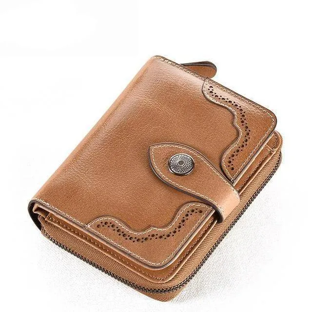 Vintage Genuine Real Leather Women Short Wallets Small Wallet Coin Pocket Card Holder Female Purses Money Bag