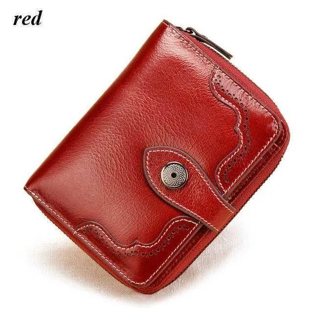 Vintage Genuine Real Leather Women Short Wallets Small Wallet Coin Pocket Card Holder Female Purses Money Bag