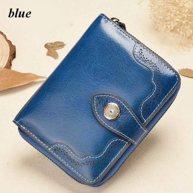 Vintage Genuine Real Leather Women Short Wallets Small Wallet Coin Pocket Card Holder Female Purses Money Bag