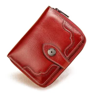 Vintage Genuine Real Leather Women Short Wallets Small Wallet Coin Pocket Card Holder Female Purses Money Bag