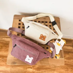 Wenkouban  Japanese Kawaii Bag Women Corduroy Chest Bag For Women Cartoon Bear Waist Bag Large Capacity Crossbody Bags Purses Phone Bag