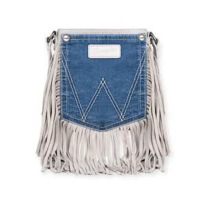 Wrangler Leather Fringe Jean Denim Pocket Crossbody Bag - Grey/Jean