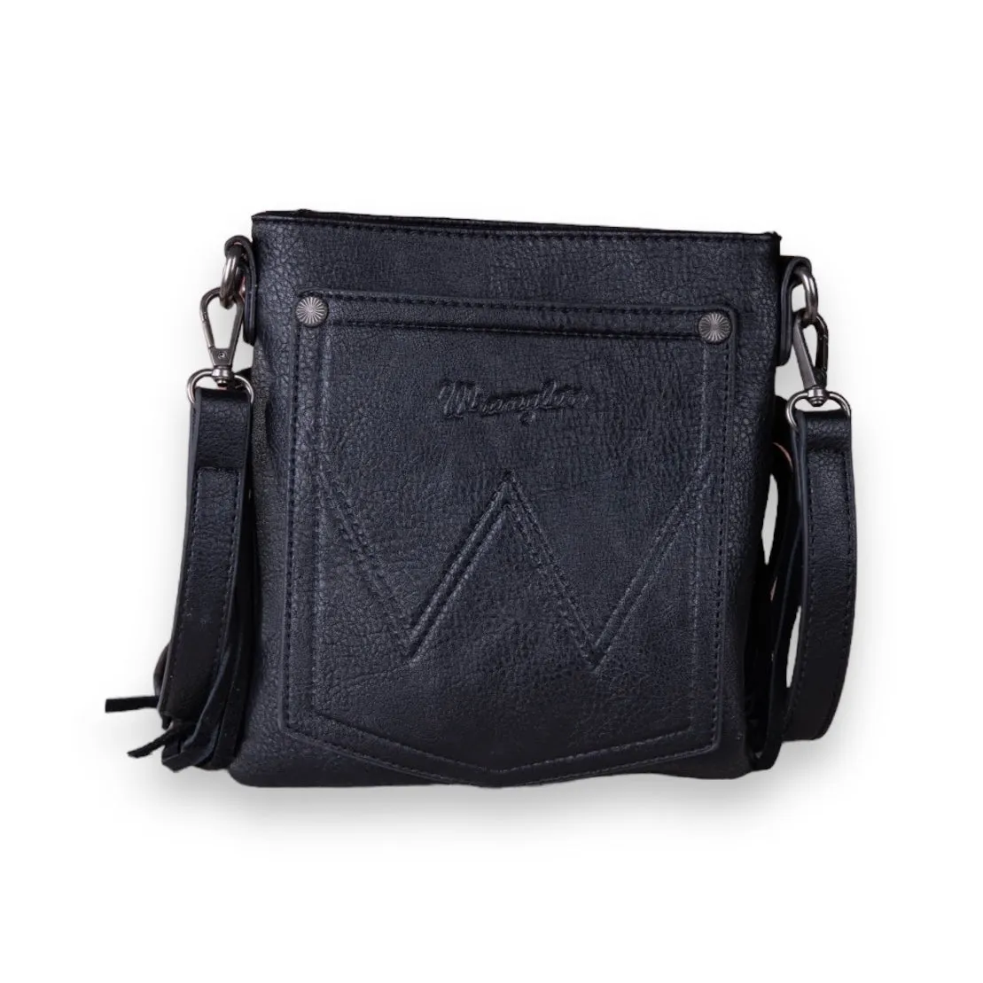 Wrangler Vintage Floral Embossed Fringe Crossbody - Black