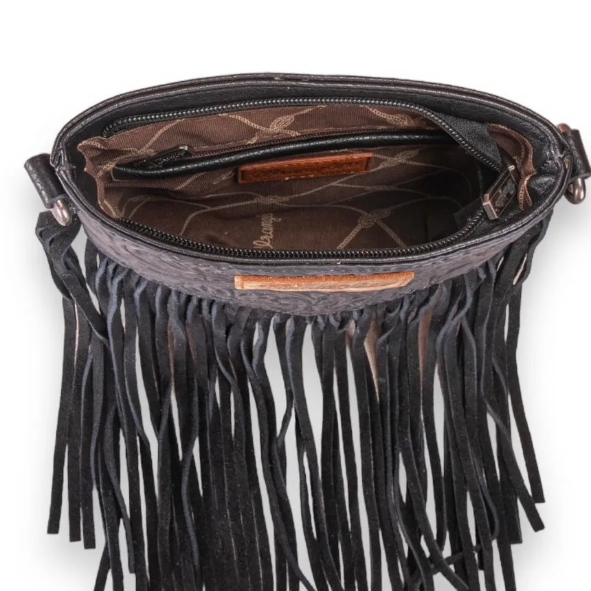 Wrangler Vintage Floral Embossed Fringe Crossbody - Black